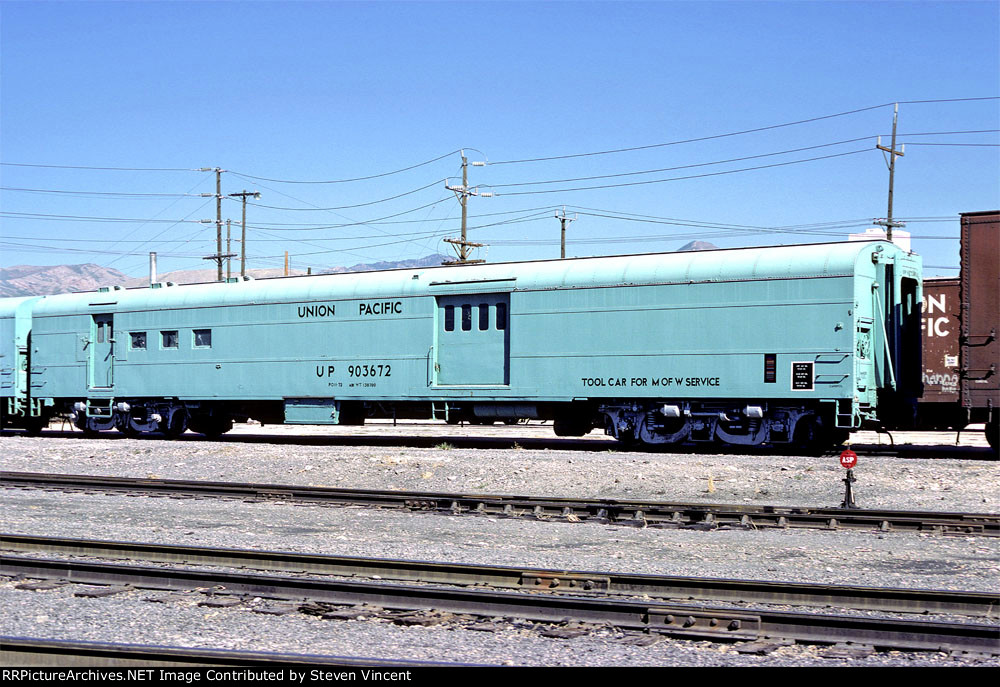 Union Pacific RPO/mail storage car here as MW tool car UP #903672